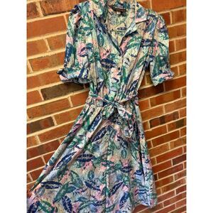 Vintage Just In Thyme LTD Pastel Abstract Shirt Dress Size 12